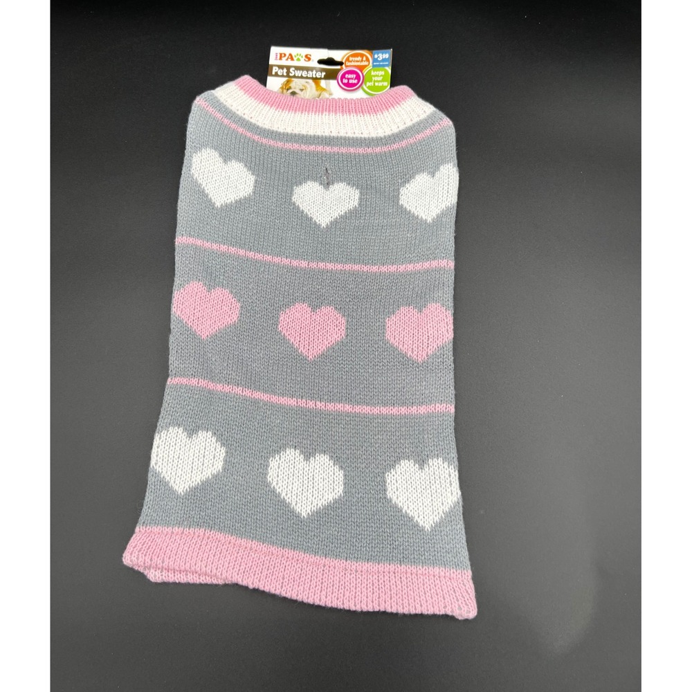 Just Paws Pet Sweater Large Gray Pink White Heart Knit Dog Clothes PK88072VW